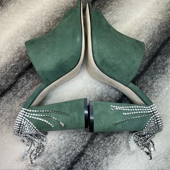 Jimmy Choo Baia 100 mm Crystal Detailed Cactus Suede Mule Sandal Heels - Picture 5 of 10